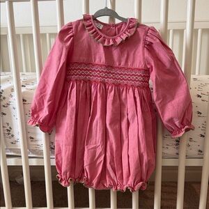 Ruth and Ralph red Smocked Baby bubble 2T